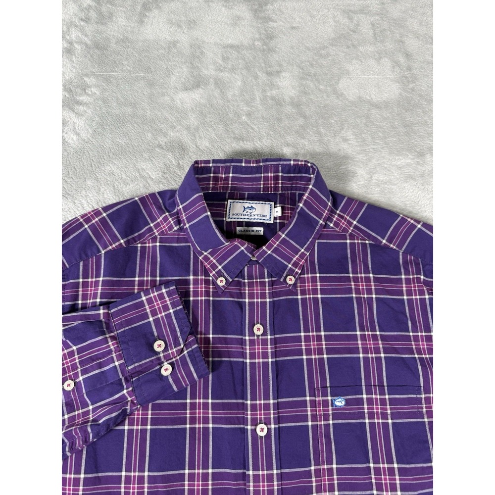 Southern Tide Shirt Mens Medium Purple Plaid Classic Fit Button Up Long Sleeve
